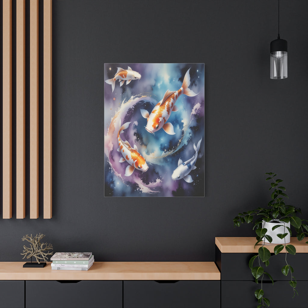 Cosmic Koi Symphony: Ethereal Underwater Space Journey, Digital Watercolor Fantasy - L’Art Suprême Canvas