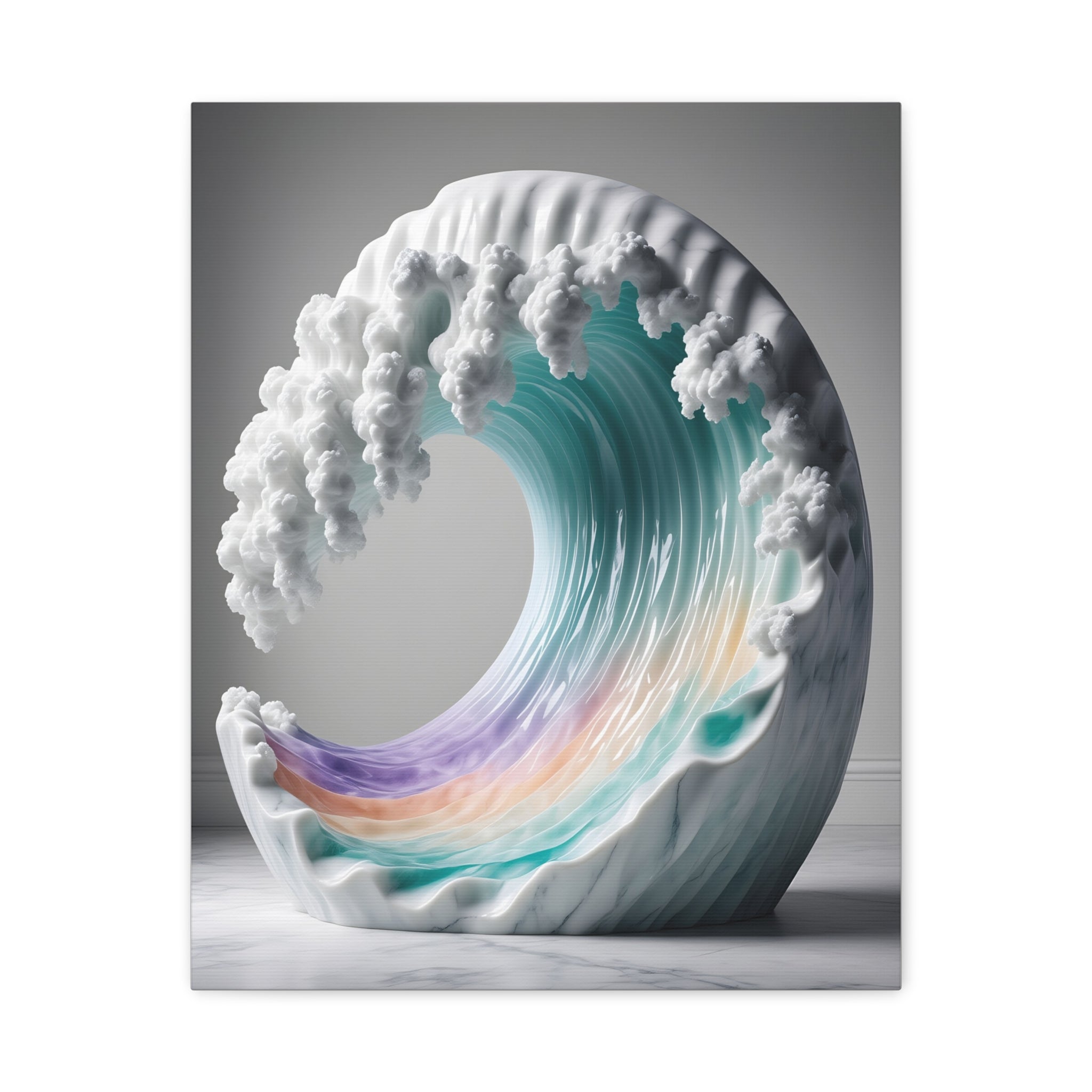 Oceanic Euphoria: Marble Wave Sculpture, Ethereal Aquatic Art - L’Art Suprême Canvas