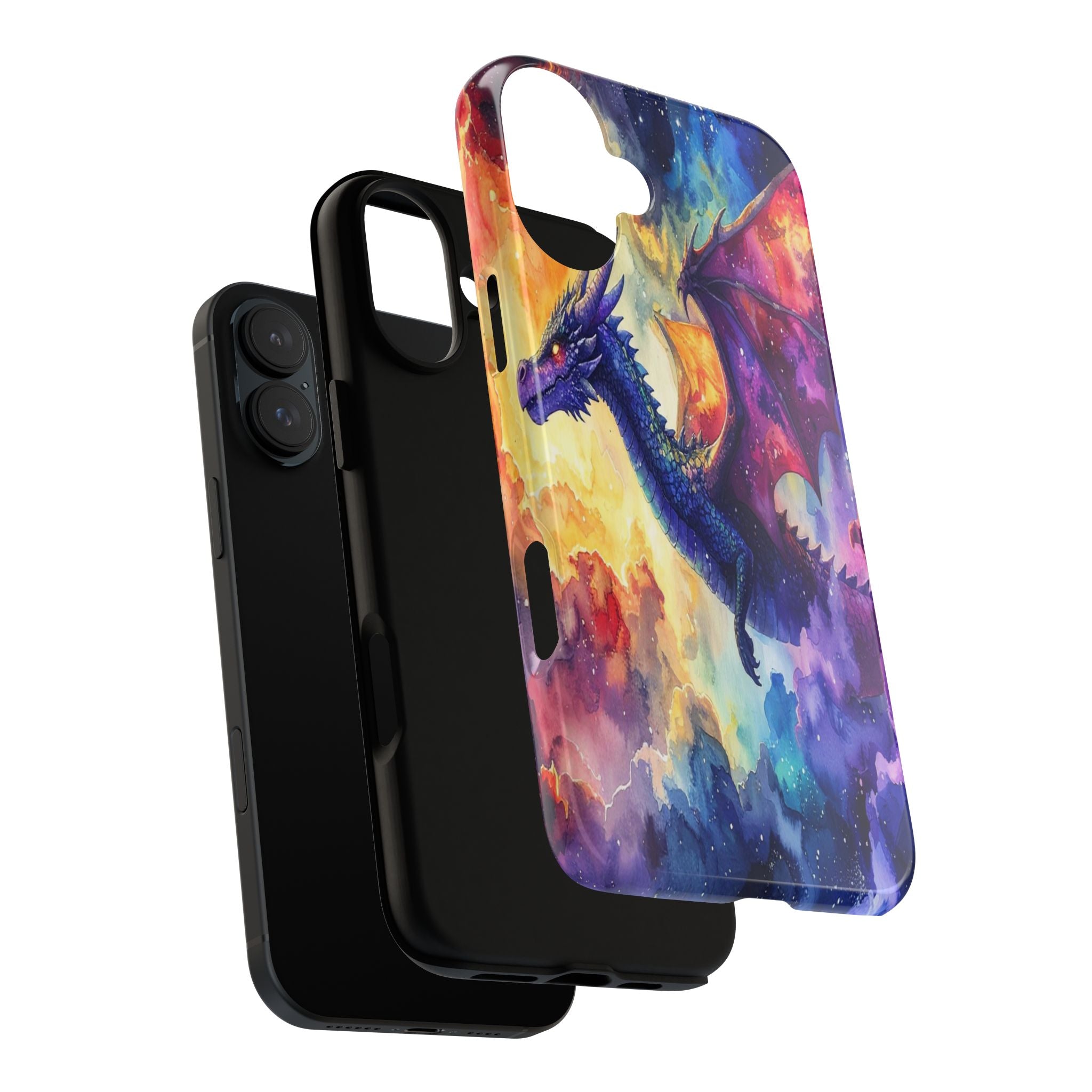 Celestial Dragons' Ascent: Watercolor Fantasy Artwork, Cosmic Nebula Landscape - L’Art Suprême Phone Case