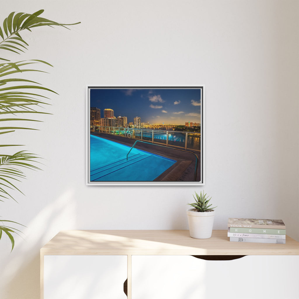"Skyline Reflections" – Framed Canvas Print