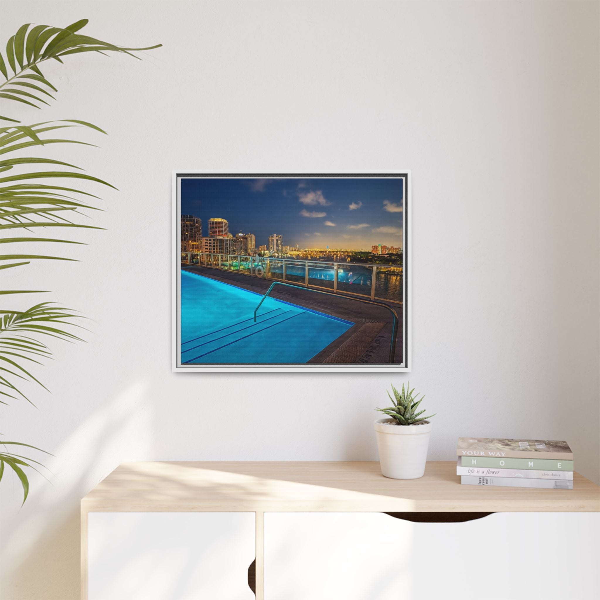 "Skyline Reflections" – Framed Canvas Print