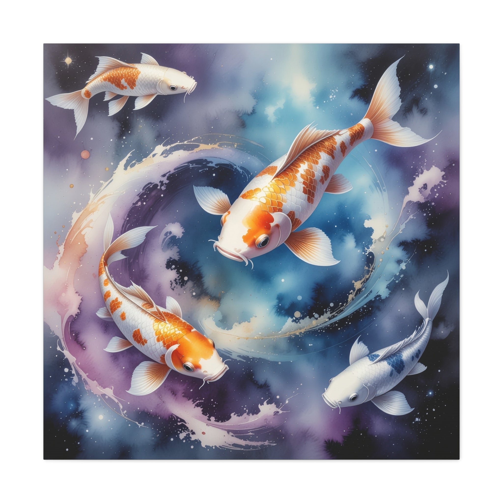 Cosmic Koi Symphony: Ethereal Underwater Space Journey, Digital Watercolor Fantasy - L’Art Suprême Canvas