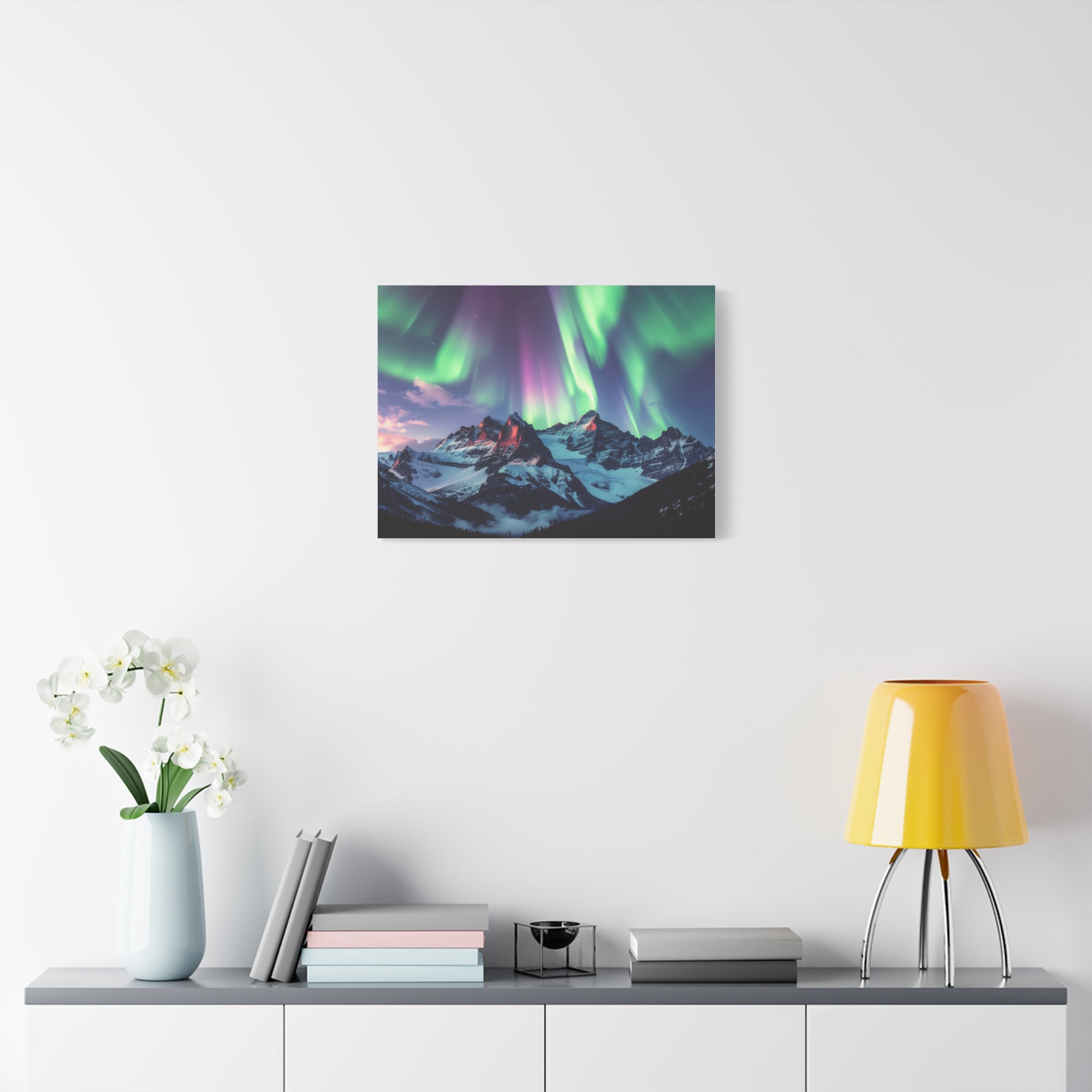 Celestial Symphony: Northern Lights Panorama, Alpine Aurora Wilderness - L’Art Suprême Canvas