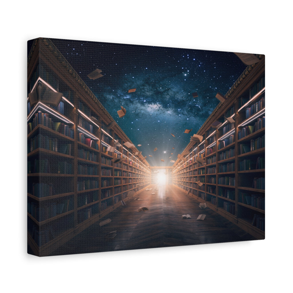 Celestial Library of Infinite Knowledge: Dreamscape Corridor, Cosmic Bibliophile's Journey - L’Art Suprême Canvas