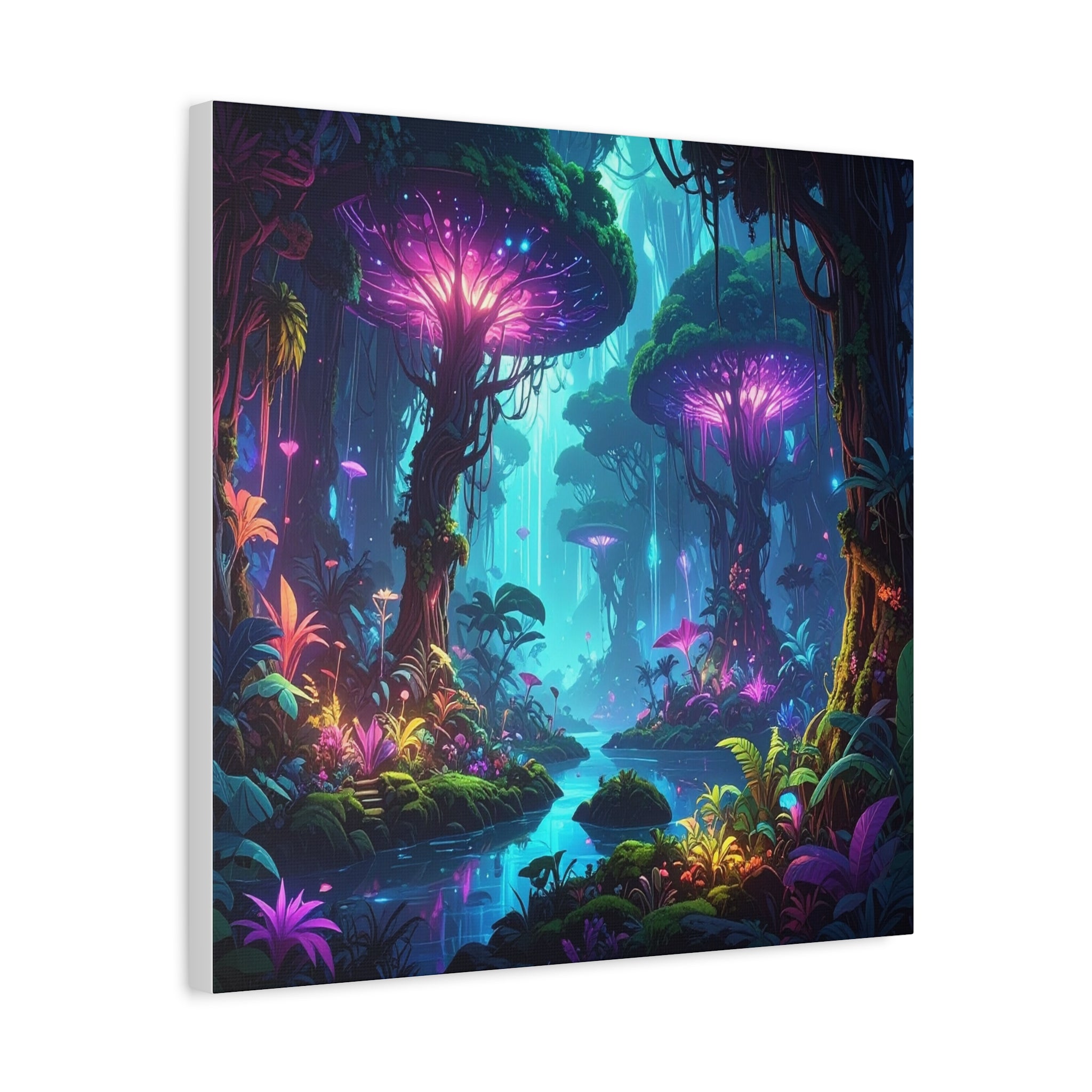 Luminescent Realms: Bioluminescent Forest Fantasy, Digital Art Dreamscape - L’Art Suprême Canvas