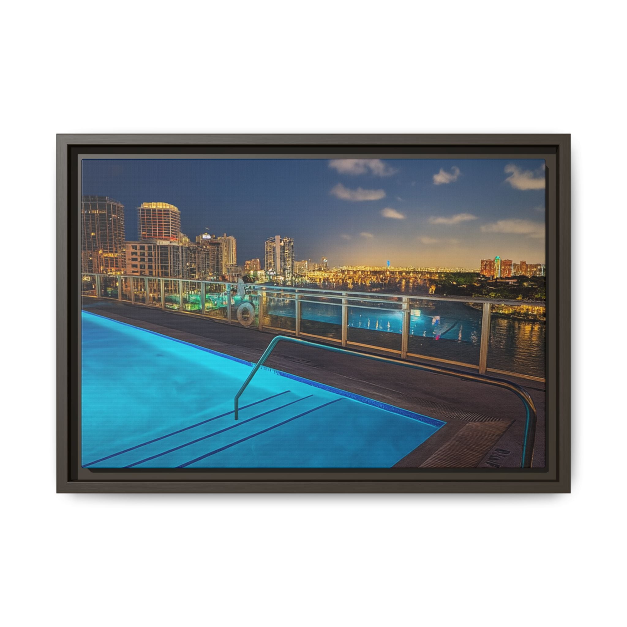 "Skyline Reflections" – Framed Canvas Print