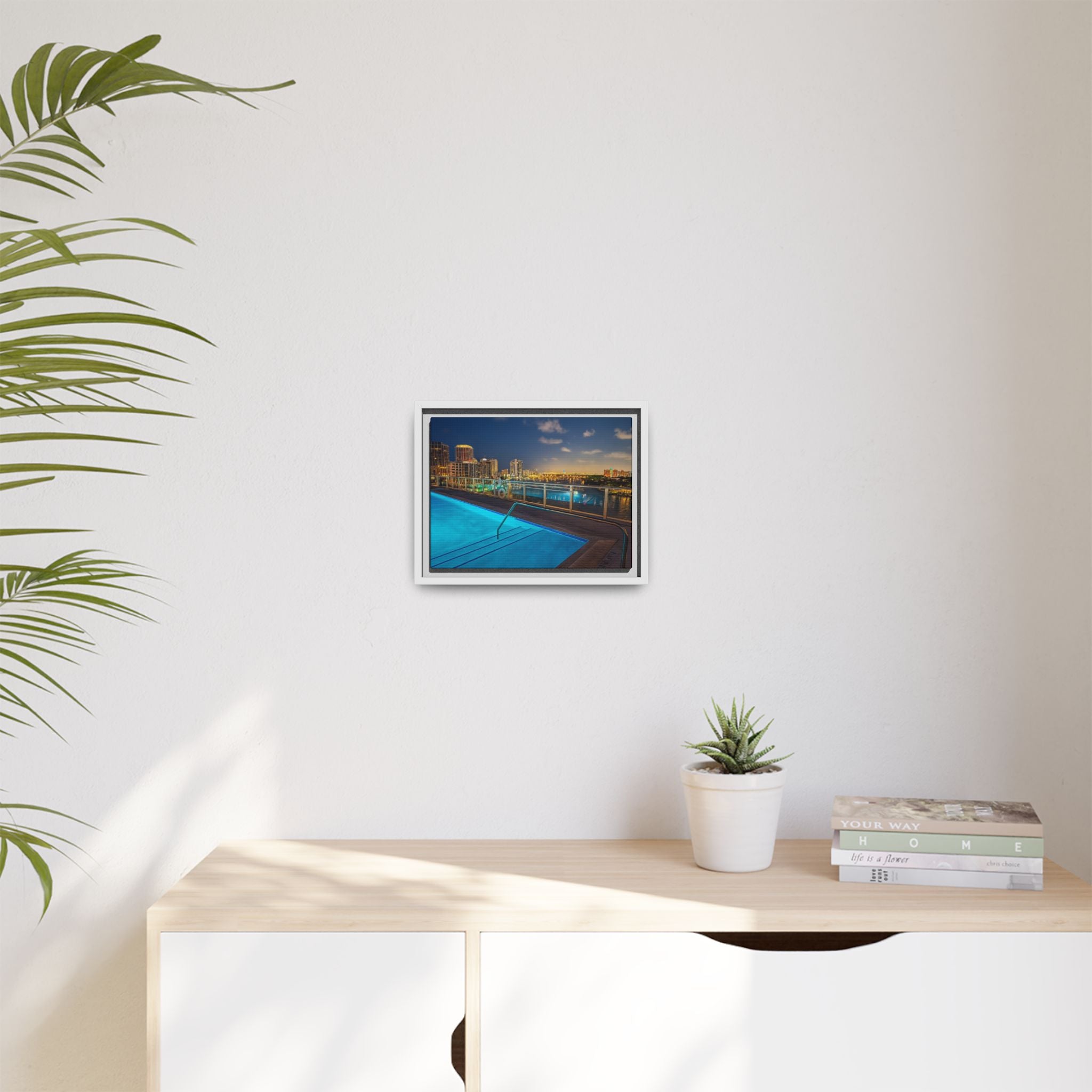 "Skyline Reflections" – Framed Canvas Print