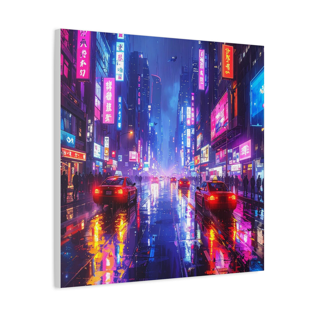 Neon Dystopia: Cyberpunk Metropolis, Urban Night Reflections - L’Art Suprême Canvas