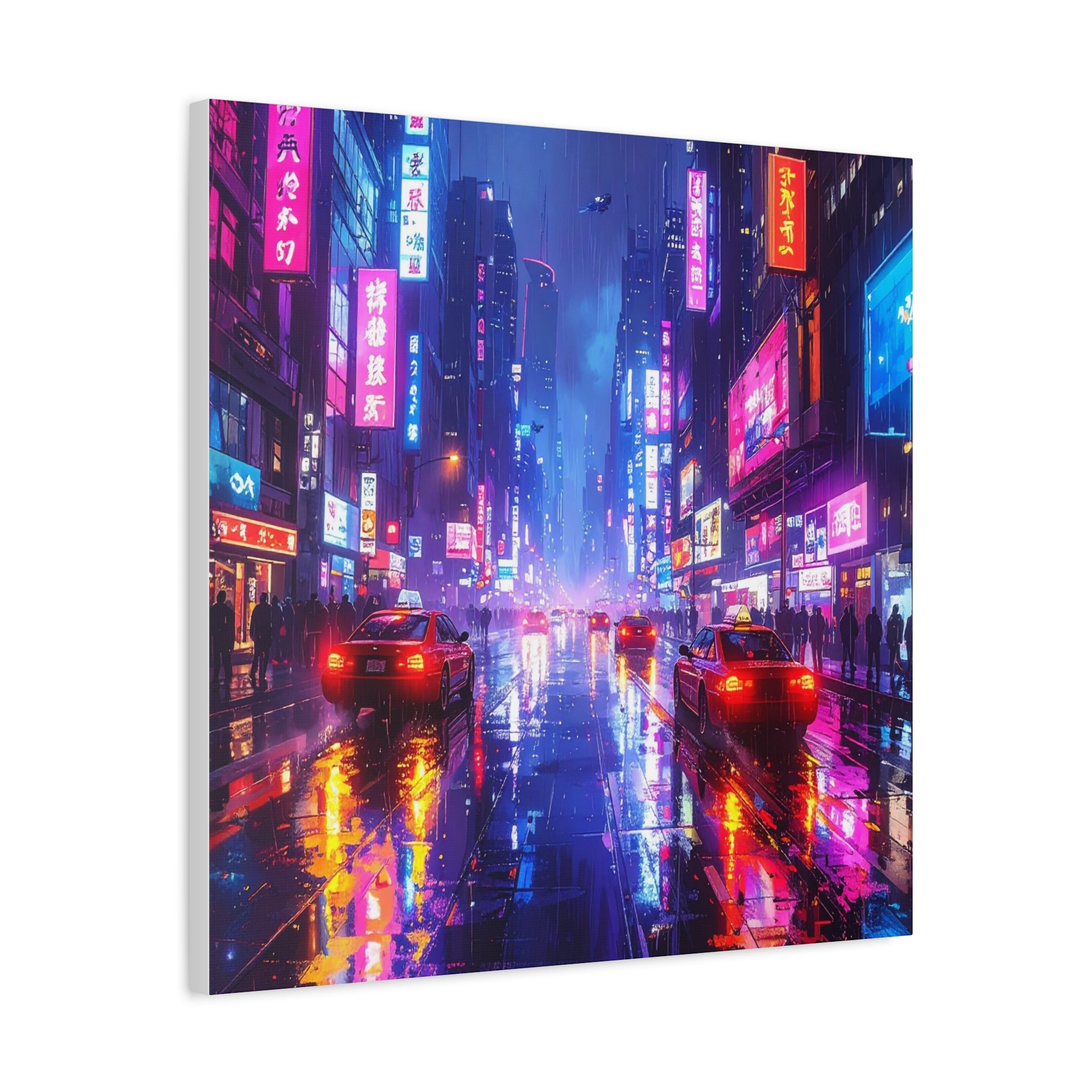 Neon Dystopia: Cyberpunk Metropolis, Urban Night Reflections - L’Art Suprême Canvas