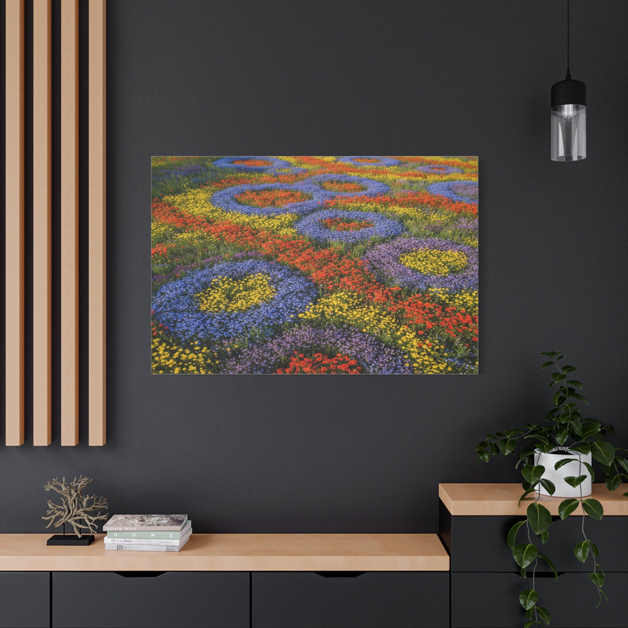 Geometric Garden: Kaleidoscopic Floral Landscape, Vibrant Botanical Patterns - L’Art Suprême Canvas
