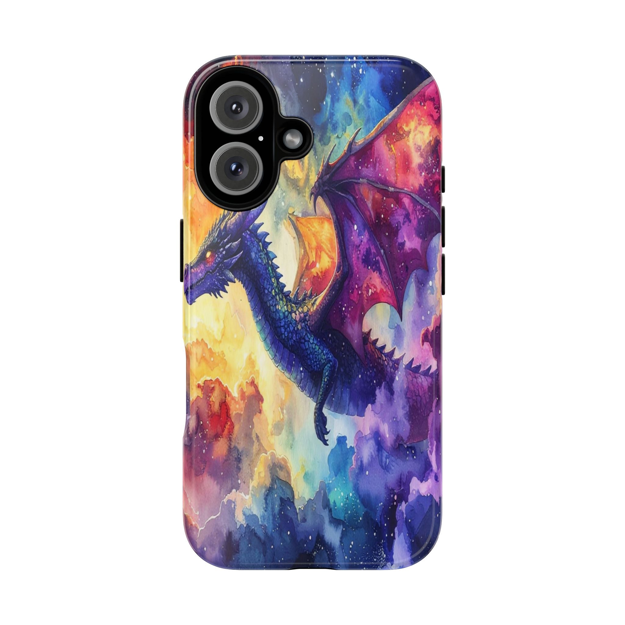 Celestial Dragons' Ascent: Watercolor Fantasy Artwork, Cosmic Nebula Landscape - L’Art Suprême Phone Case