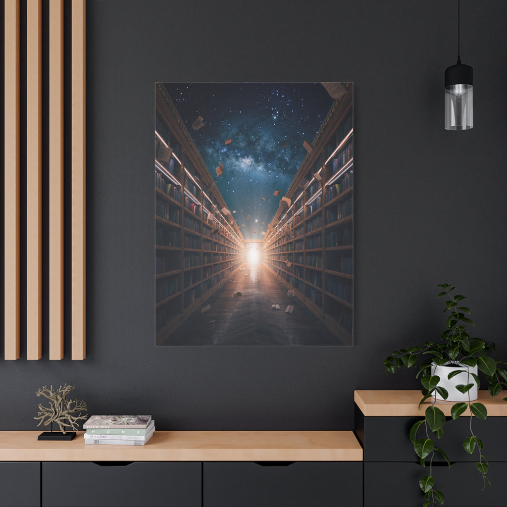 Celestial Library of Infinite Knowledge: Dreamscape Corridor, Cosmic Bibliophile's Journey - L’Art Suprême Canvas
