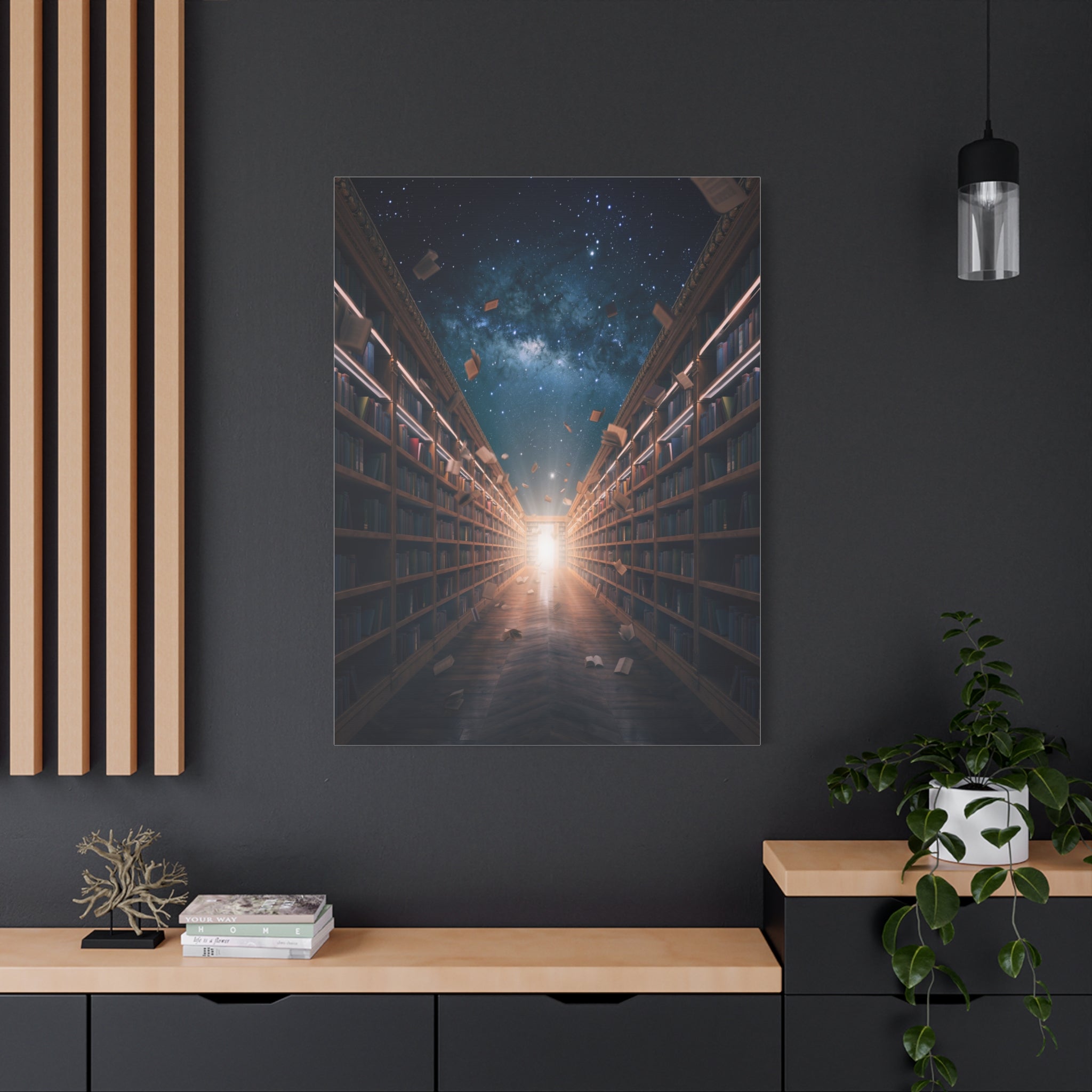 Celestial Library of Infinite Knowledge: Dreamscape Corridor, Cosmic Bibliophile's Journey - L’Art Suprême Canvas
