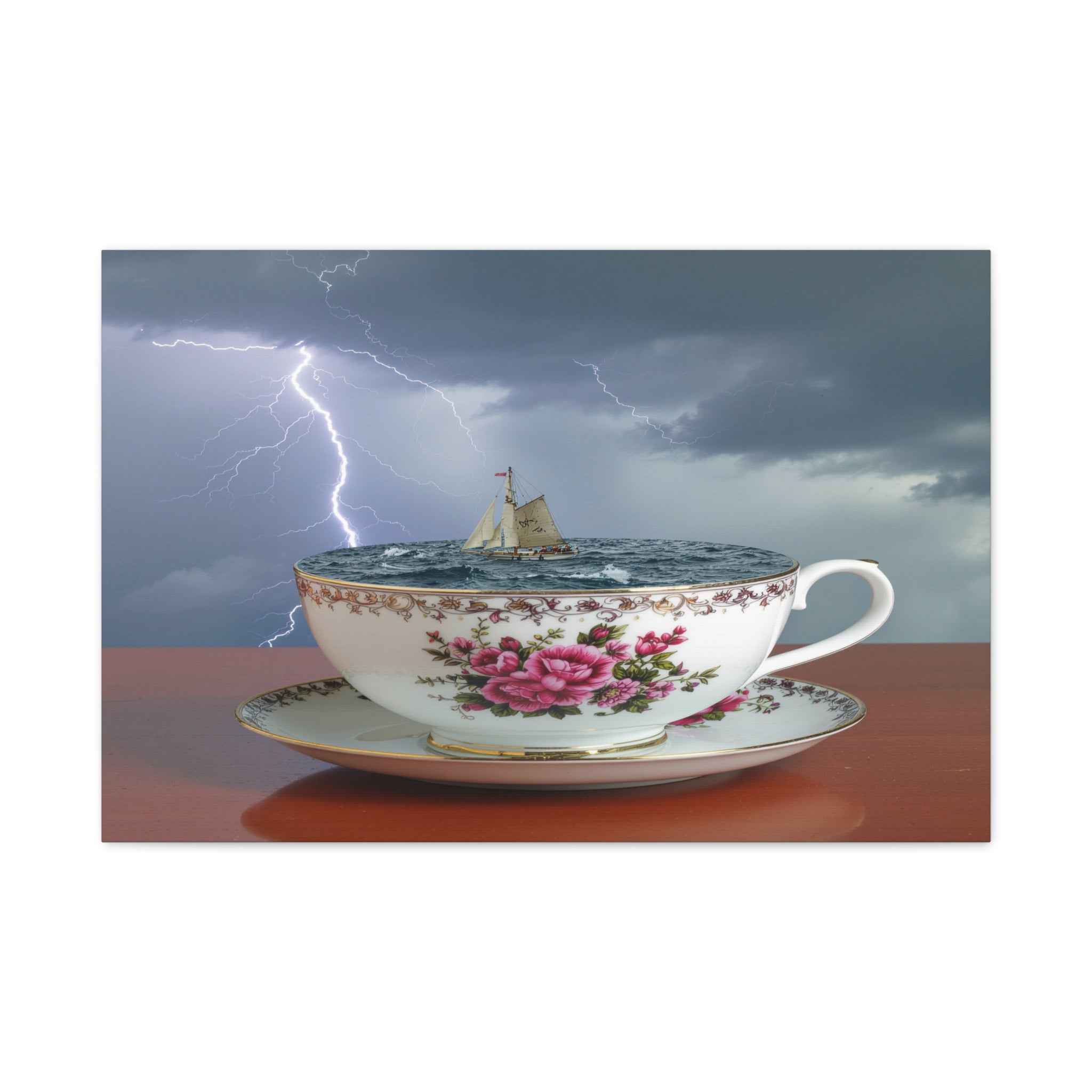 Tempest in a Teacup: Surreal Maritime Digital Art, Porcelain Seascape Narrative - L’Art Suprême Canvas