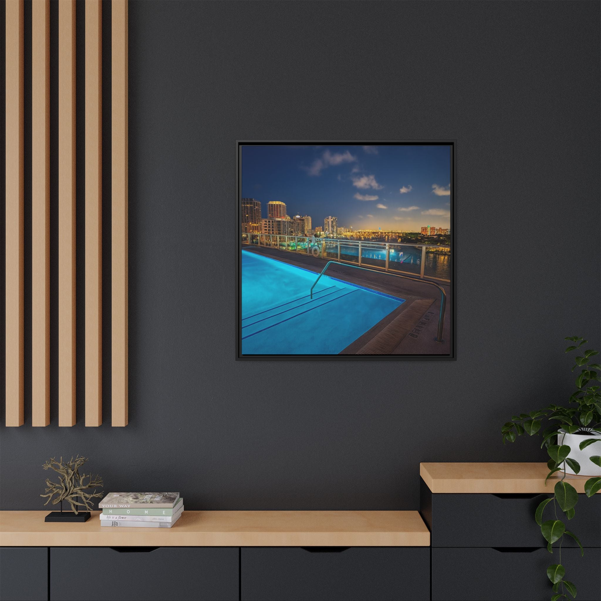 "Skyline Reflections" – Framed Canvas Print