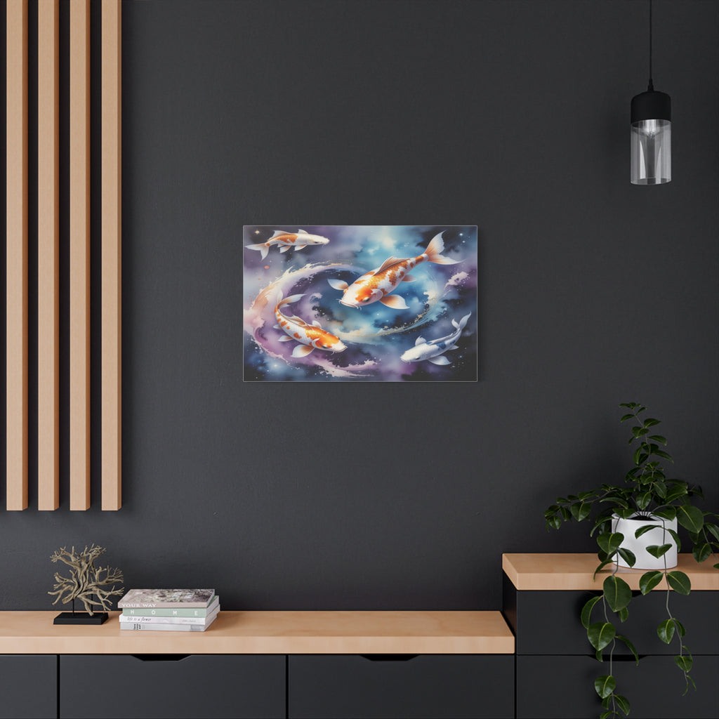 Cosmic Koi Symphony: Ethereal Underwater Space Journey, Digital Watercolor Fantasy - L’Art Suprême Canvas