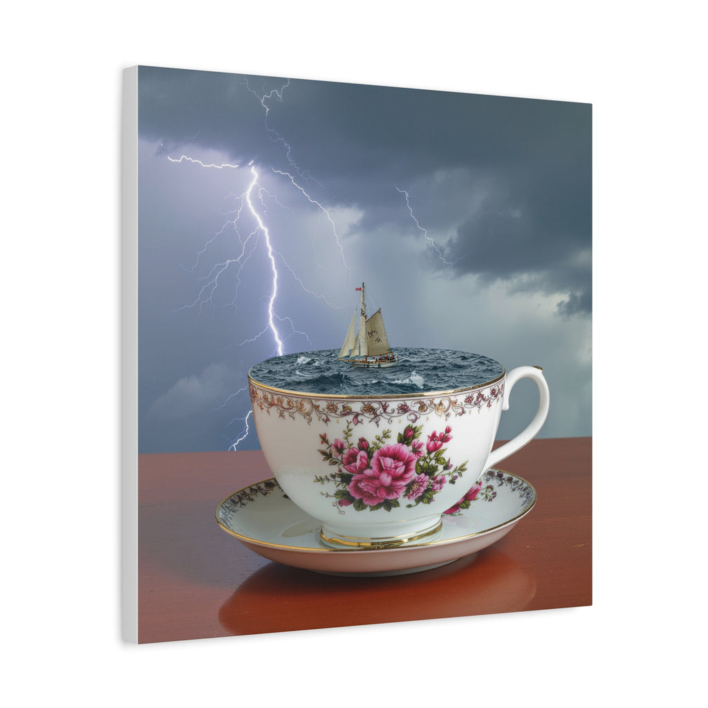 Tempest in a Teacup: Surreal Maritime Digital Art, Porcelain Seascape Narrative - L’Art Suprême Canvas