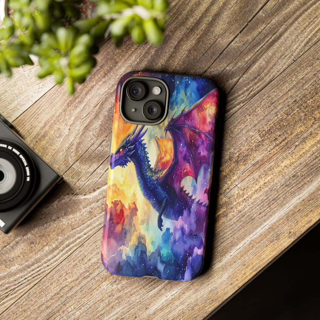 Celestial Dragons' Ascent: Watercolor Fantasy Artwork, Cosmic Nebula Landscape - L’Art Suprême Phone Case