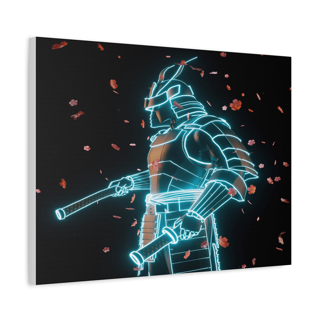 Neon Samurai: Digital Warrior, Cyberpunk Fusion, Glowing Wireframe Armor - L’Art Suprême Canvas