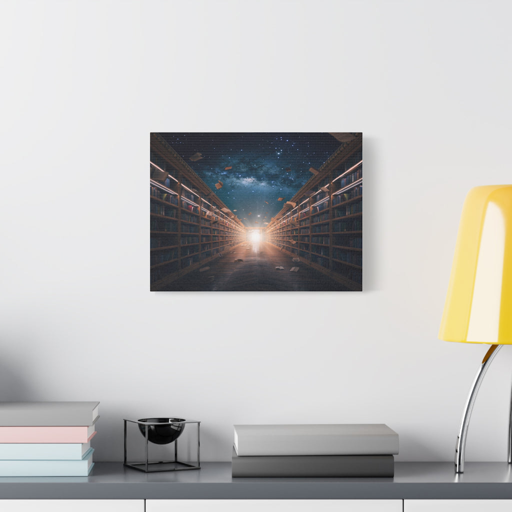 Celestial Library of Infinite Knowledge: Dreamscape Corridor, Cosmic Bibliophile's Journey - L’Art Suprême Canvas