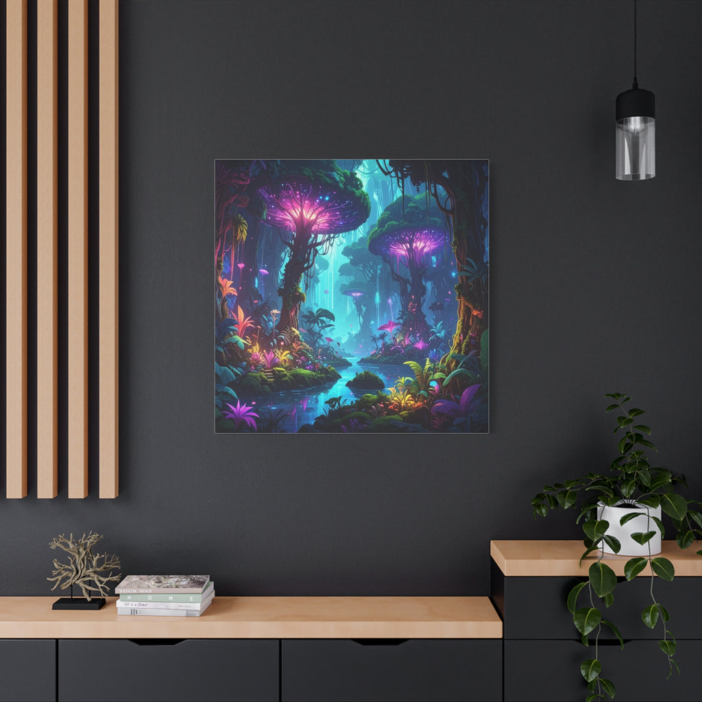 Luminescent Realms: Bioluminescent Forest Fantasy, Digital Art Dreamscape - L’Art Suprême Canvas