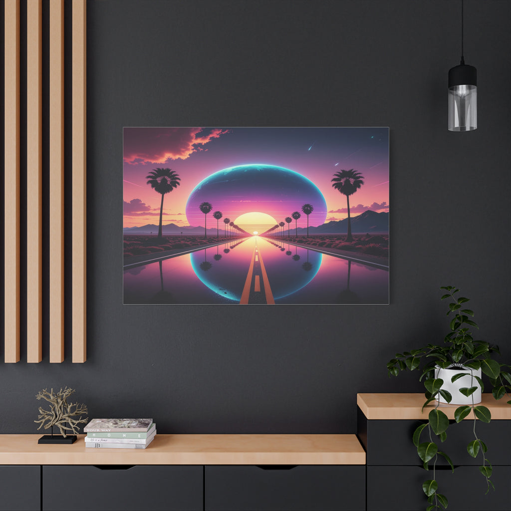 Cosmic Highway: Synthwave Dreamscape, Retro-Futuristic Sunset - L’Art Suprême Canvas