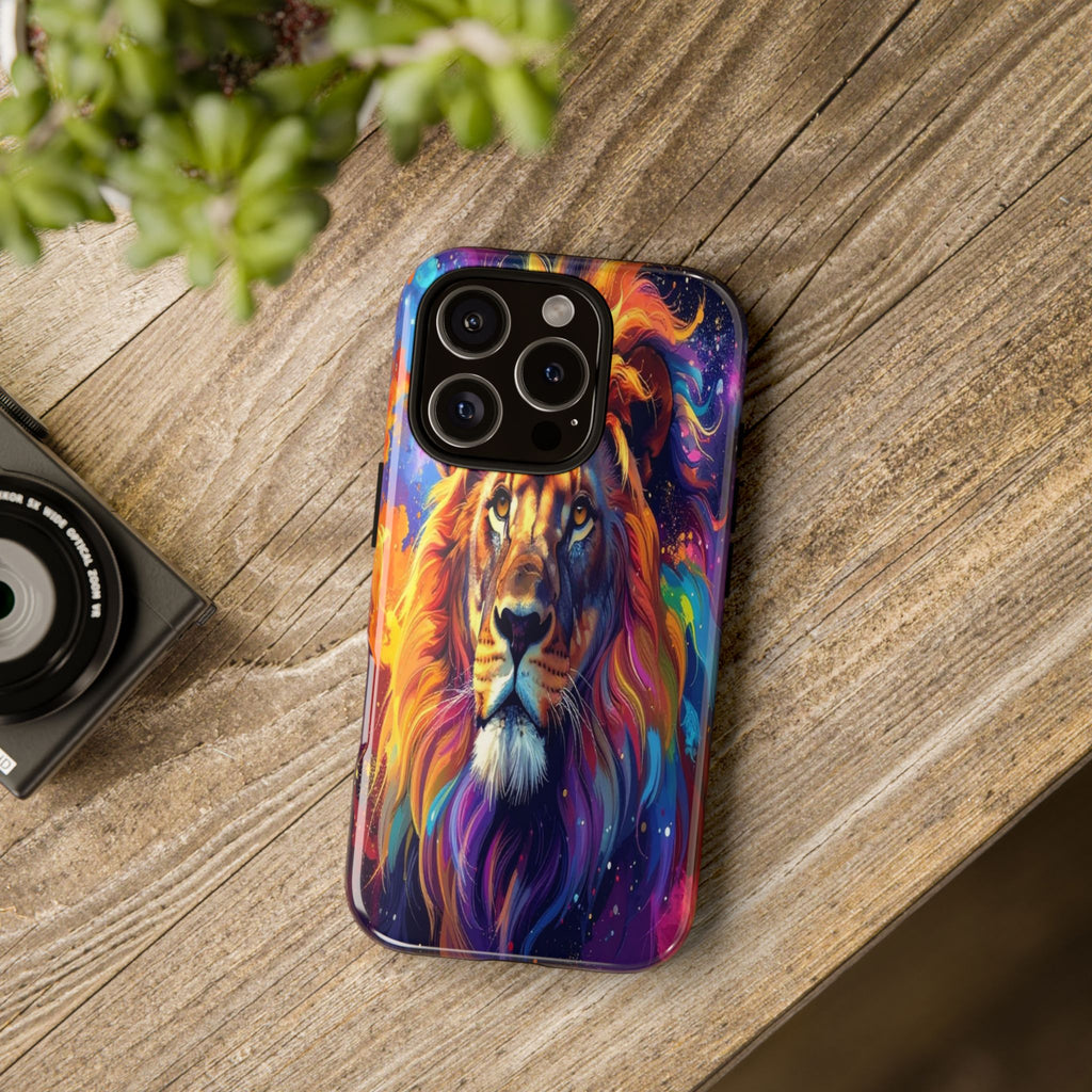 Cosmic Mane: Celestial Lion Portrait, Psychedelic Wildlife Art - L’Art Suprême Phone Case