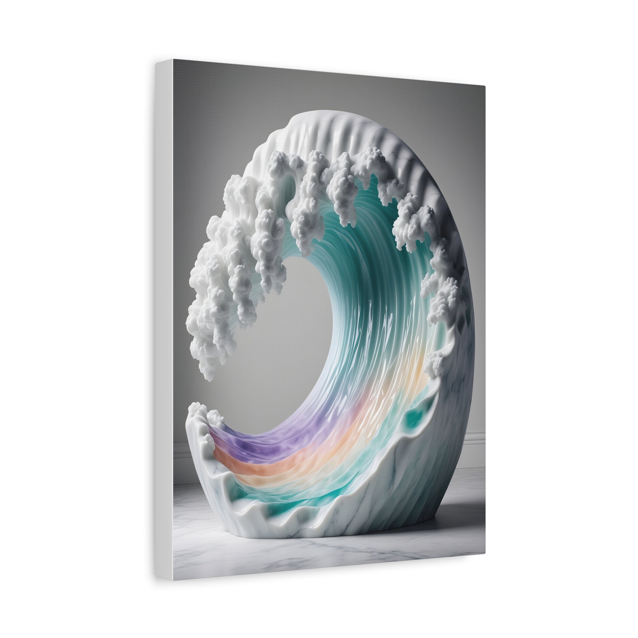 Oceanic Euphoria: Marble Wave Sculpture, Ethereal Aquatic Art - L’Art Suprême Canvas