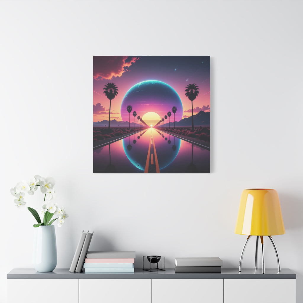 Cosmic Highway: Synthwave Dreamscape, Retro-Futuristic Sunset - L’Art Suprême Canvas