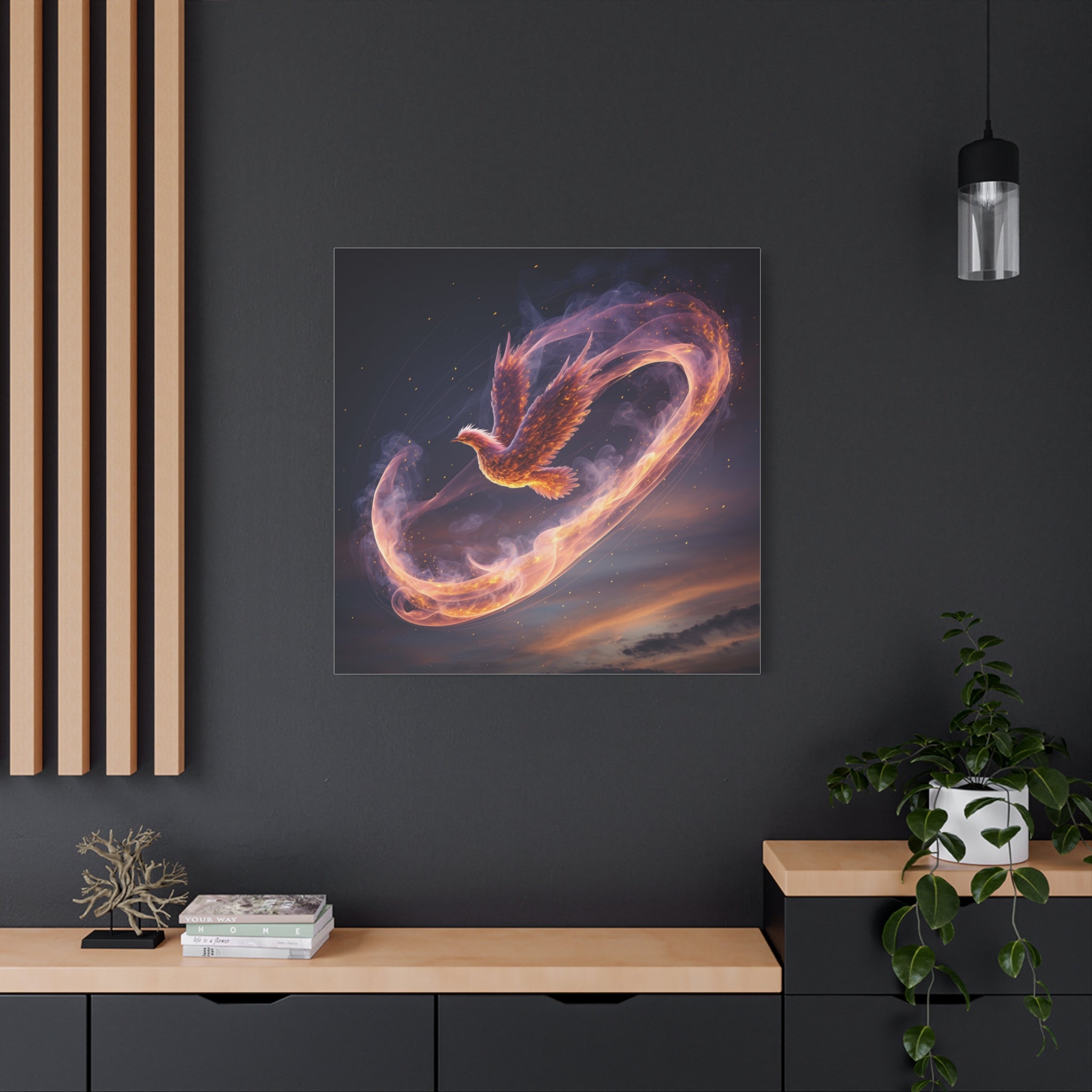 Phoenix of Rebirth: Mythical Fire Bird Digital Painting, Fantasy Flame Creature Artwork - L’Art Suprême Canvas
