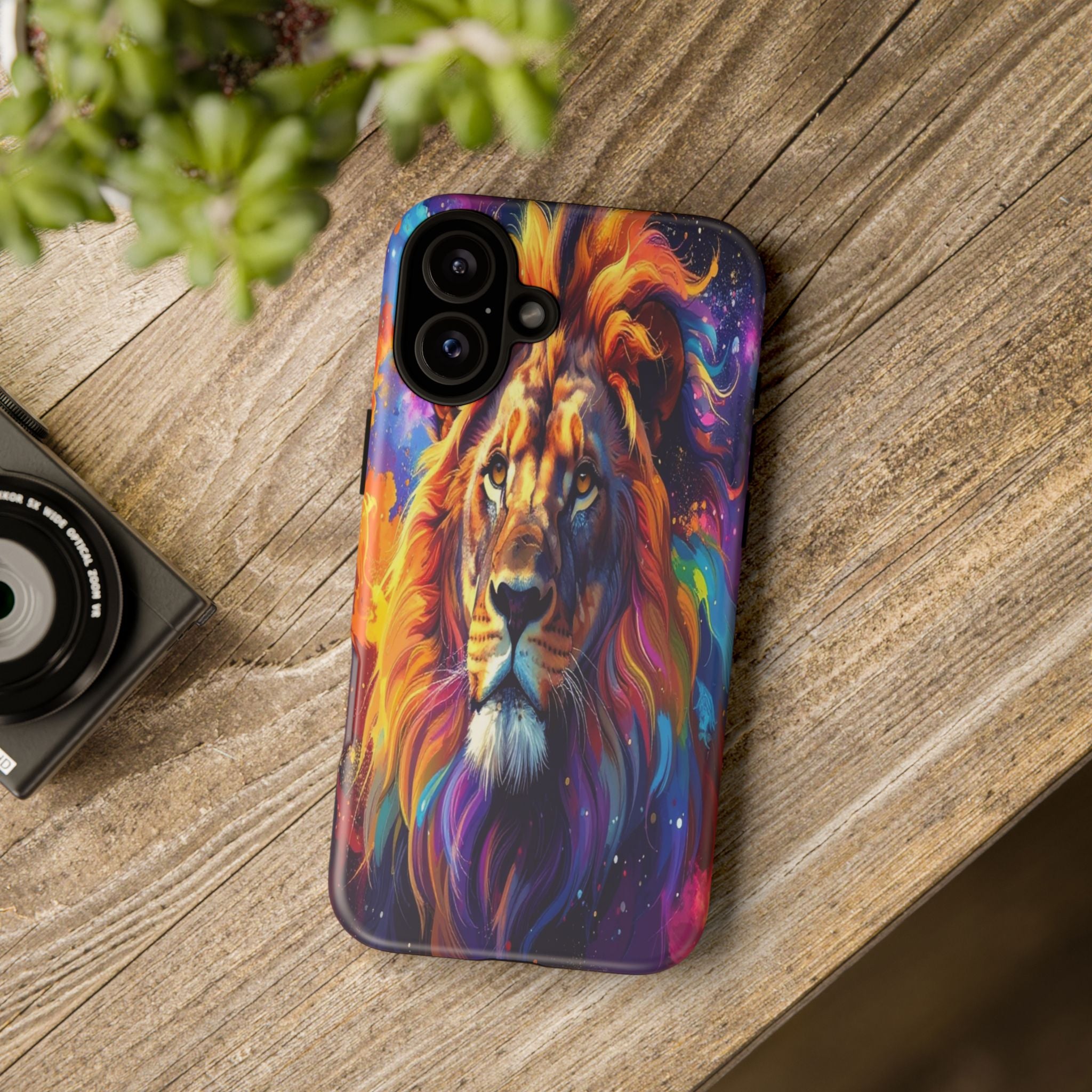 Cosmic Mane: Celestial Lion Portrait, Psychedelic Wildlife Art - L’Art Suprême Phone Case