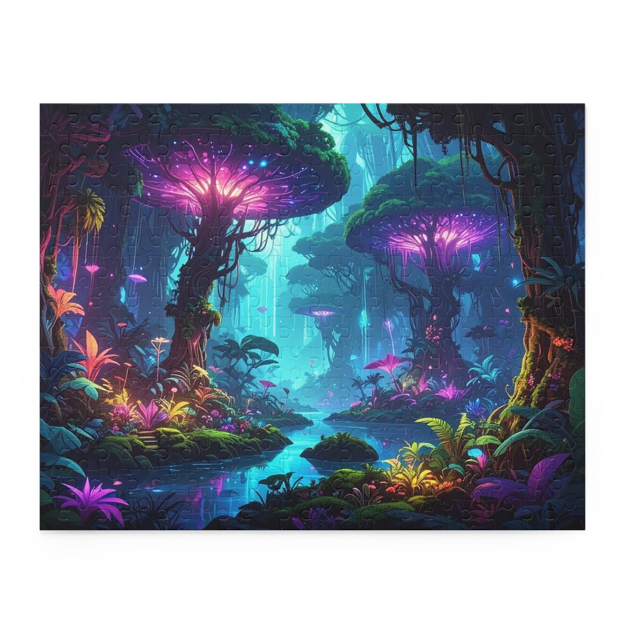 Luminescent Realms: Bioluminescent Forest Dreamscape, Sci-Fi Fantasy Digital Art -  L'Art Puzzle