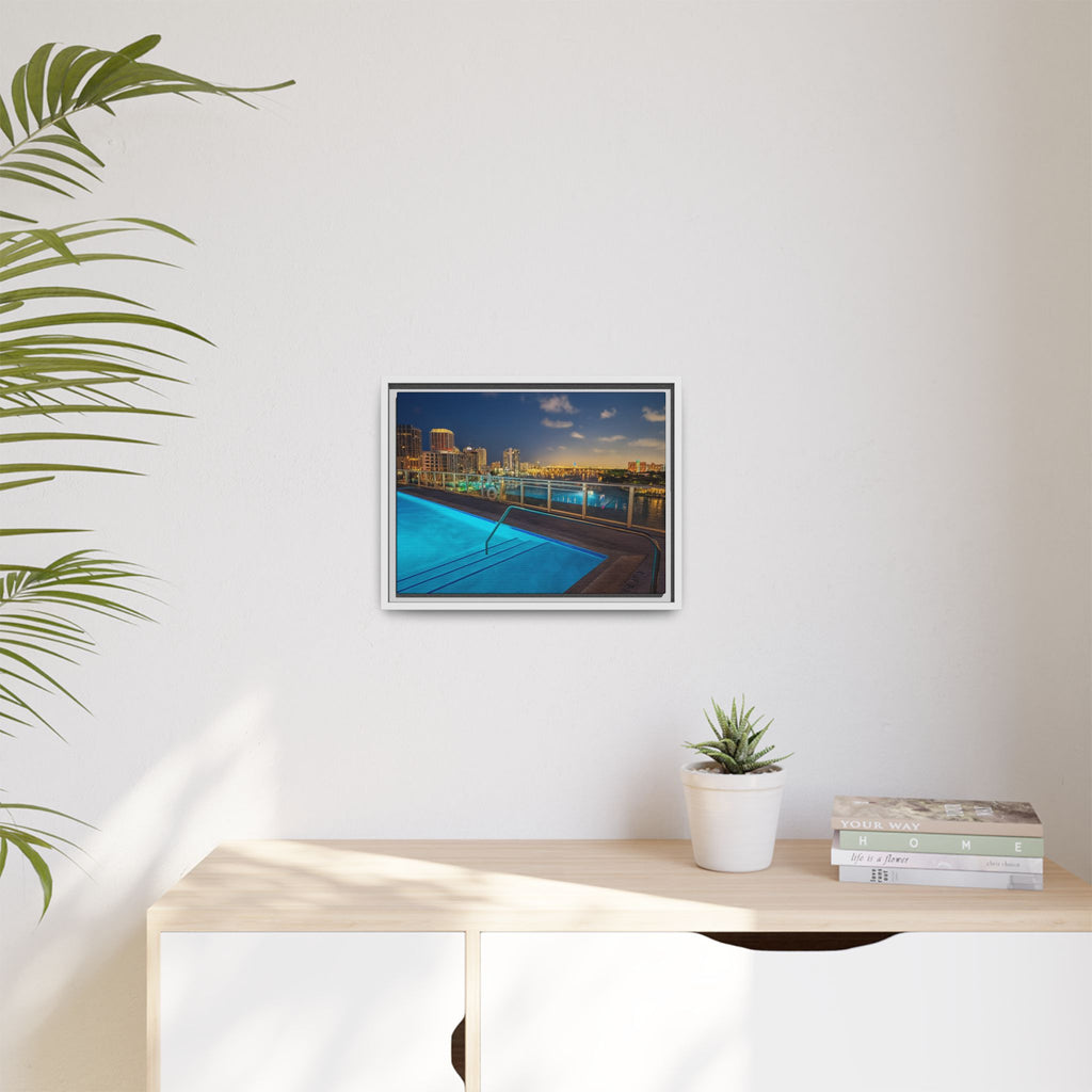"Skyline Reflections" – Framed Canvas Print