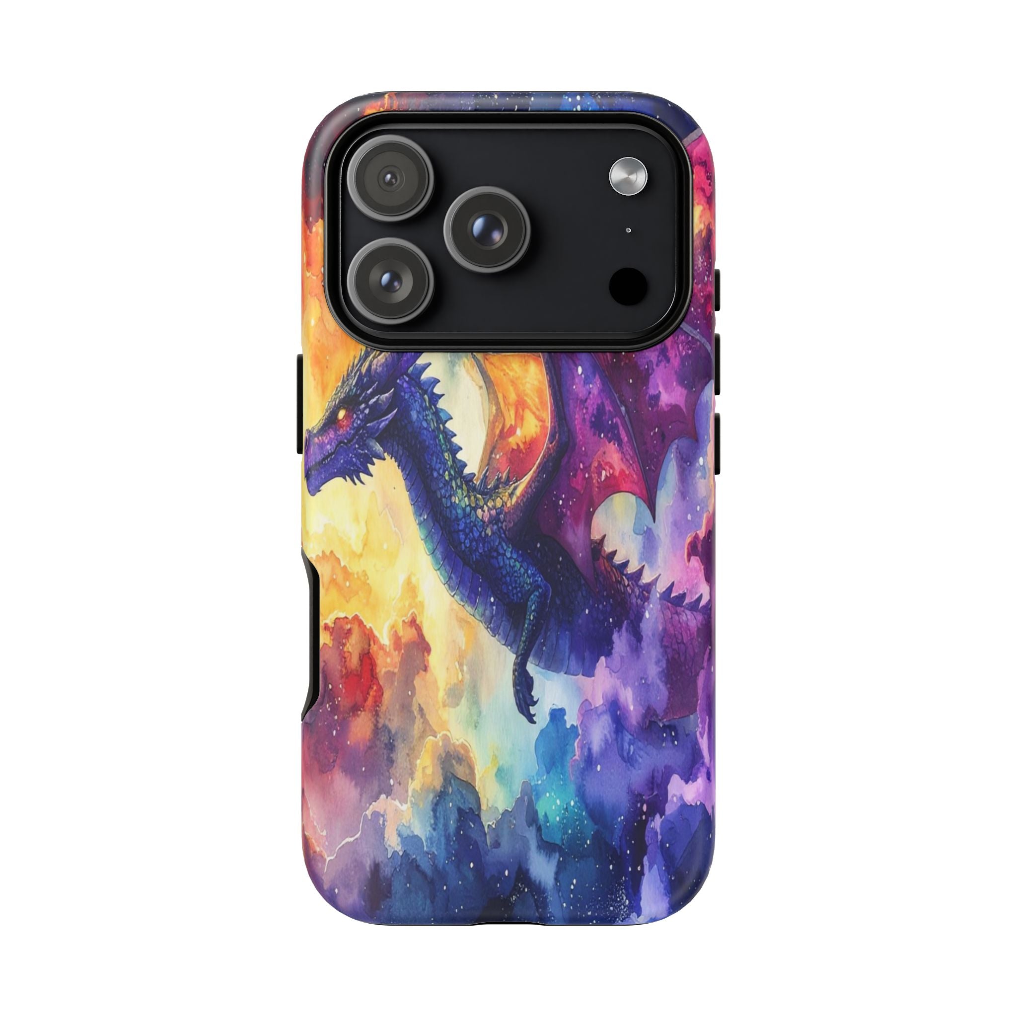 Celestial Dragons' Ascent: Watercolor Fantasy Artwork, Cosmic Nebula Landscape - L’Art Suprême Phone Case