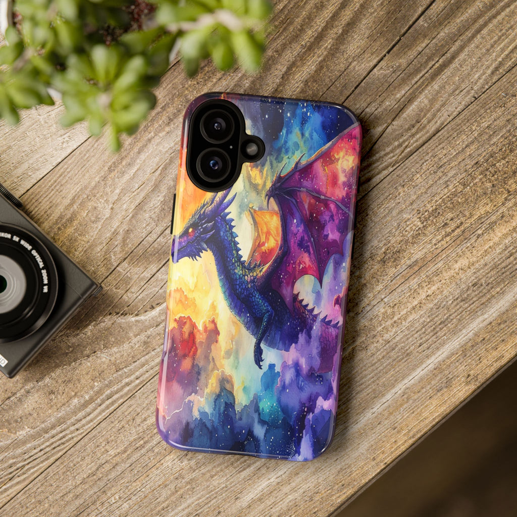 Celestial Dragons' Ascent: Watercolor Fantasy Artwork, Cosmic Nebula Landscape - L’Art Suprême Phone Case