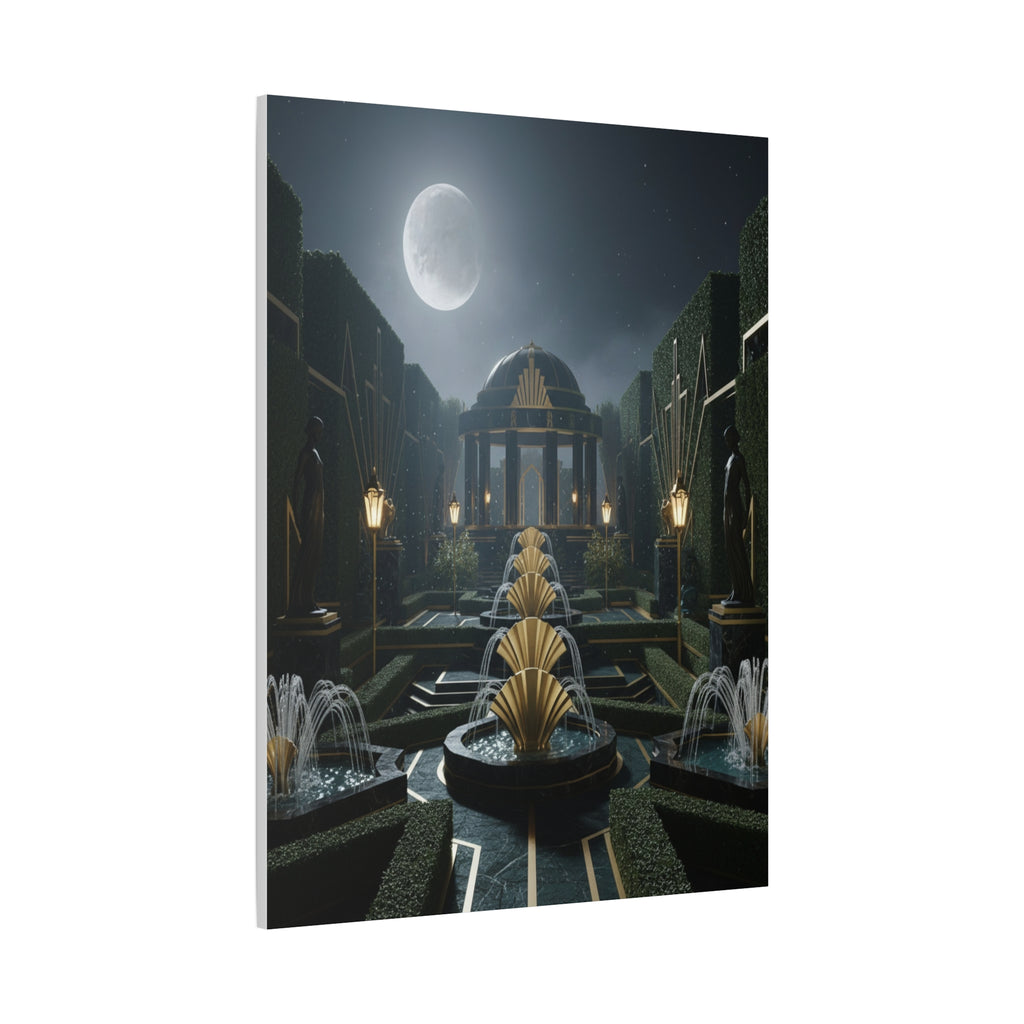 Nocturnal Pavilion: Art Deco Garden Symphony, Moonlit Architectural Dreamscape - L’Art Suprême Canvas