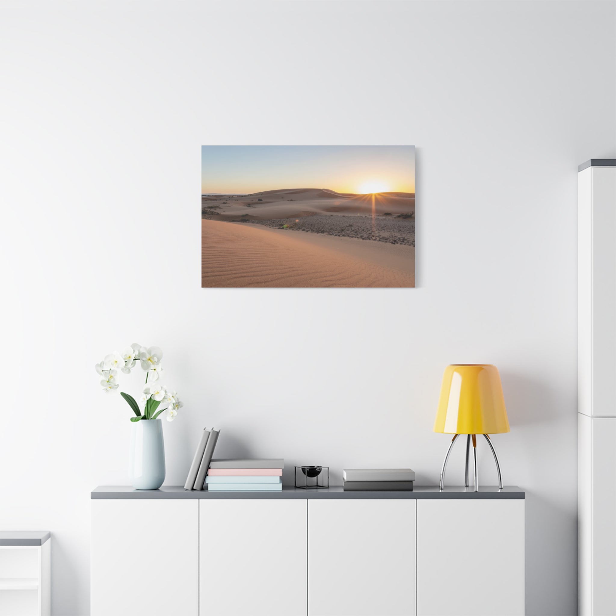 Daybreak in the Desert: Golden Sands at Sunrise, Arid Landscape Panorama - L’Art Suprême Canvas