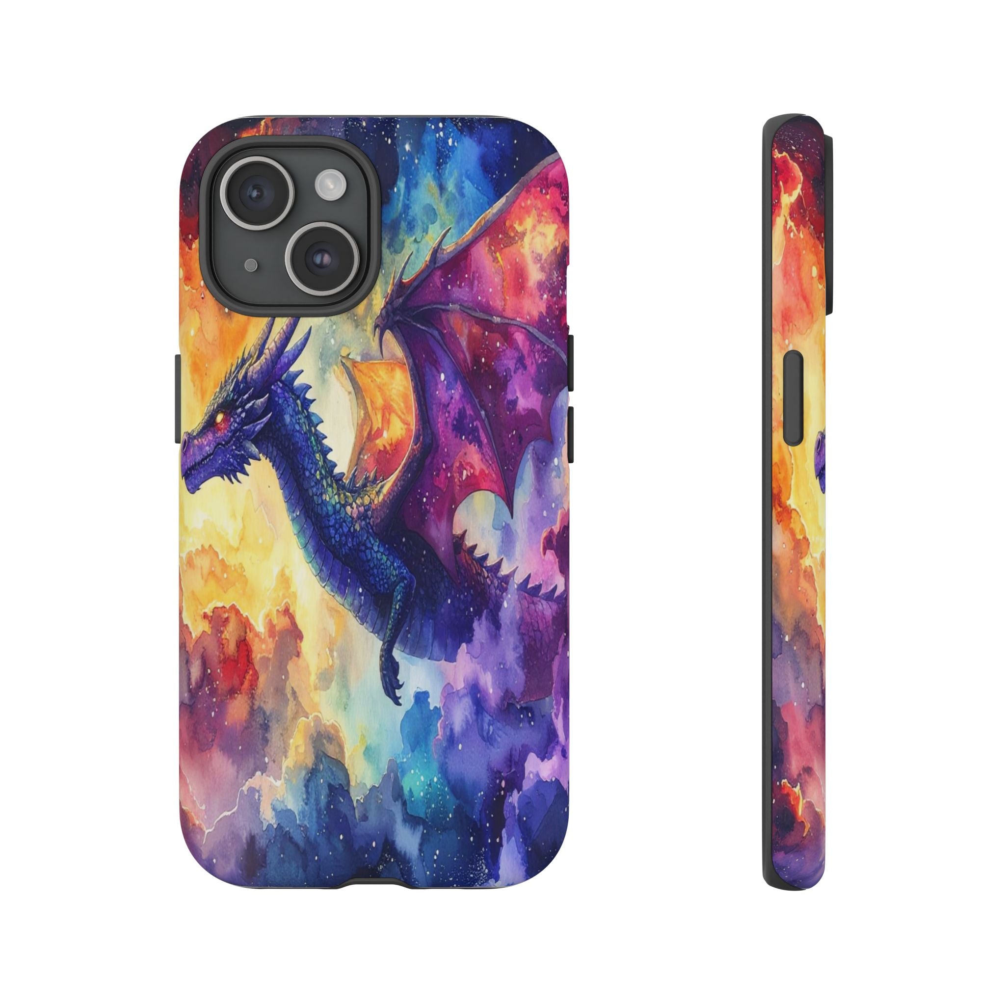 Celestial Dragons' Ascent: Watercolor Fantasy Artwork, Cosmic Nebula Landscape - L’Art Suprême Phone Case