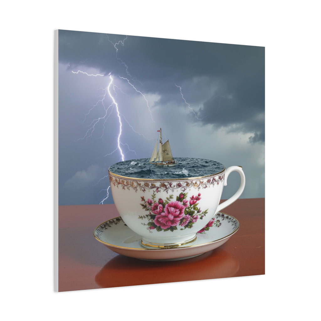 Tempest in a Teacup: Surreal Maritime Digital Art, Porcelain Seascape Narrative - L’Art Suprême Canvas