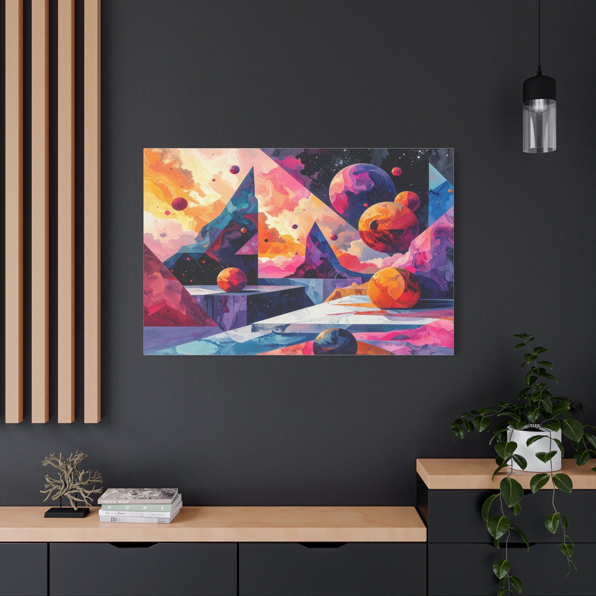 Cosmic Geometry: Dimensional Kaleidoscope, Digital Abstract Landscape - L’Art Suprême Canvas