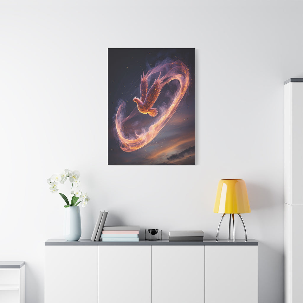 Phoenix of Rebirth: Mythical Fire Bird Digital Painting, Fantasy Flame Creature Artwork - L’Art Suprême Canvas