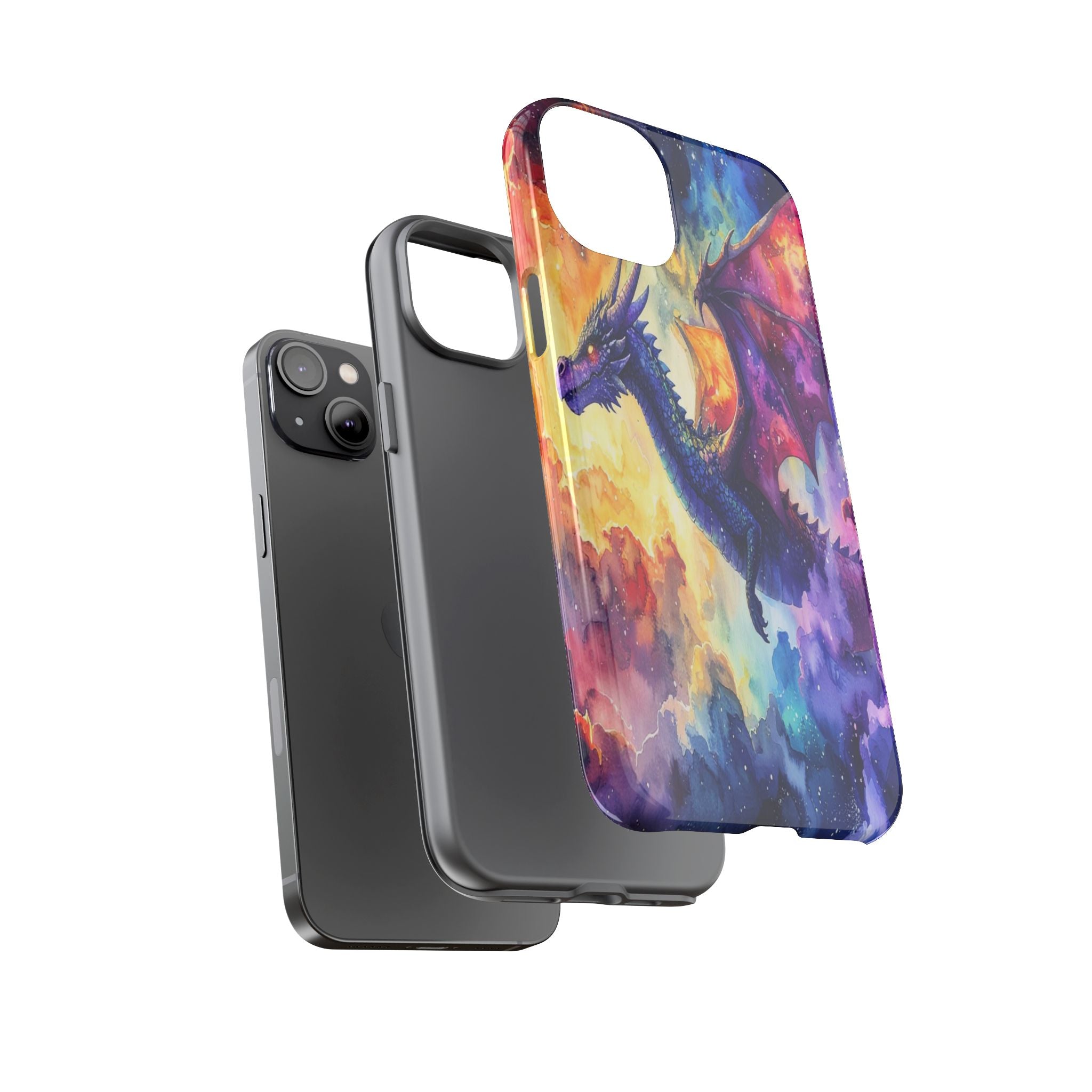 Celestial Dragons' Ascent: Watercolor Fantasy Artwork, Cosmic Nebula Landscape - L’Art Suprême Phone Case