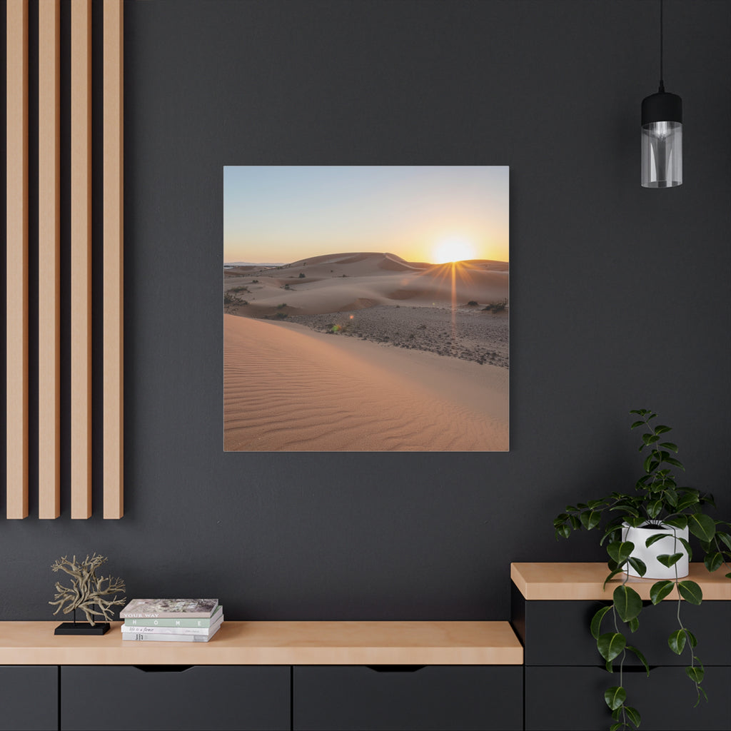Daybreak in the Desert: Golden Sands at Sunrise, Arid Landscape Panorama - L’Art Suprême Canvas