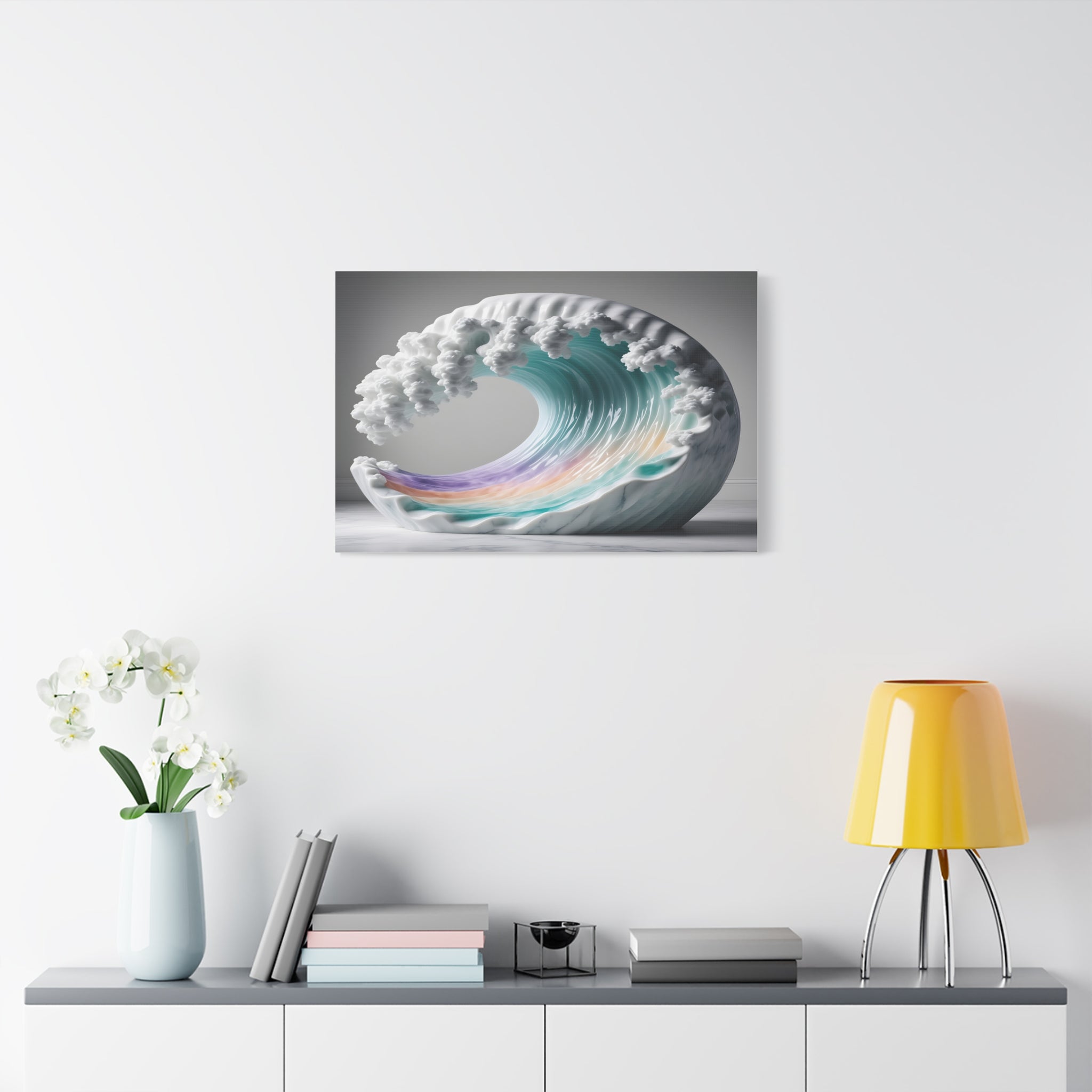Oceanic Euphoria: Marble Wave Sculpture, Ethereal Aquatic Art - L’Art Suprême Canvas