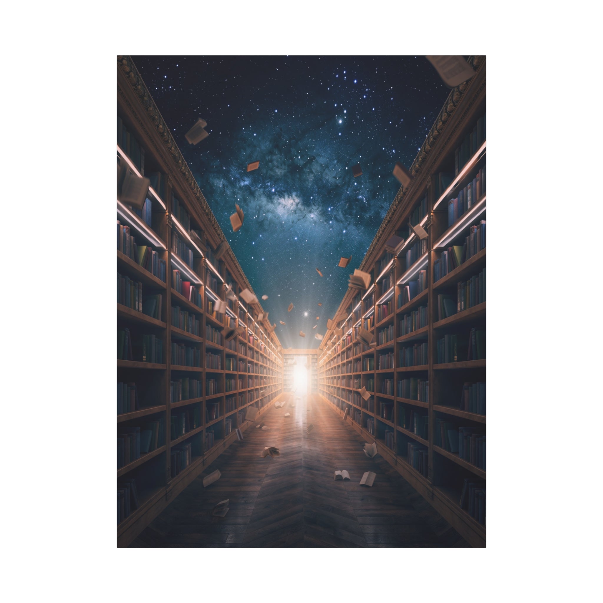 Celestial Library of Infinite Knowledge: Dreamscape Corridor, Cosmic Bibliophile's Journey - L’Art Suprême Canvas