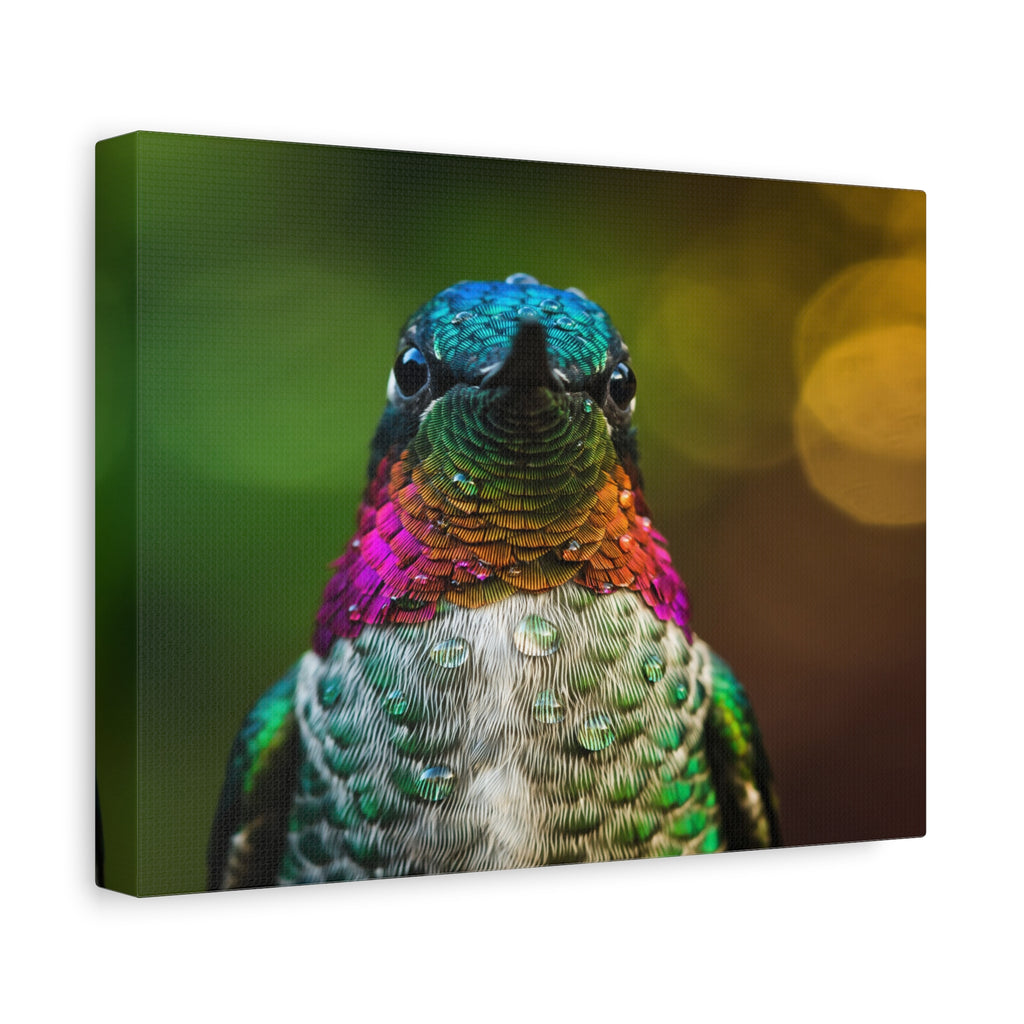Iridescent Whispers: Hummingbird in Vibrant Plumage, Close-Up Nature Photography - L’Art Suprême Canvas