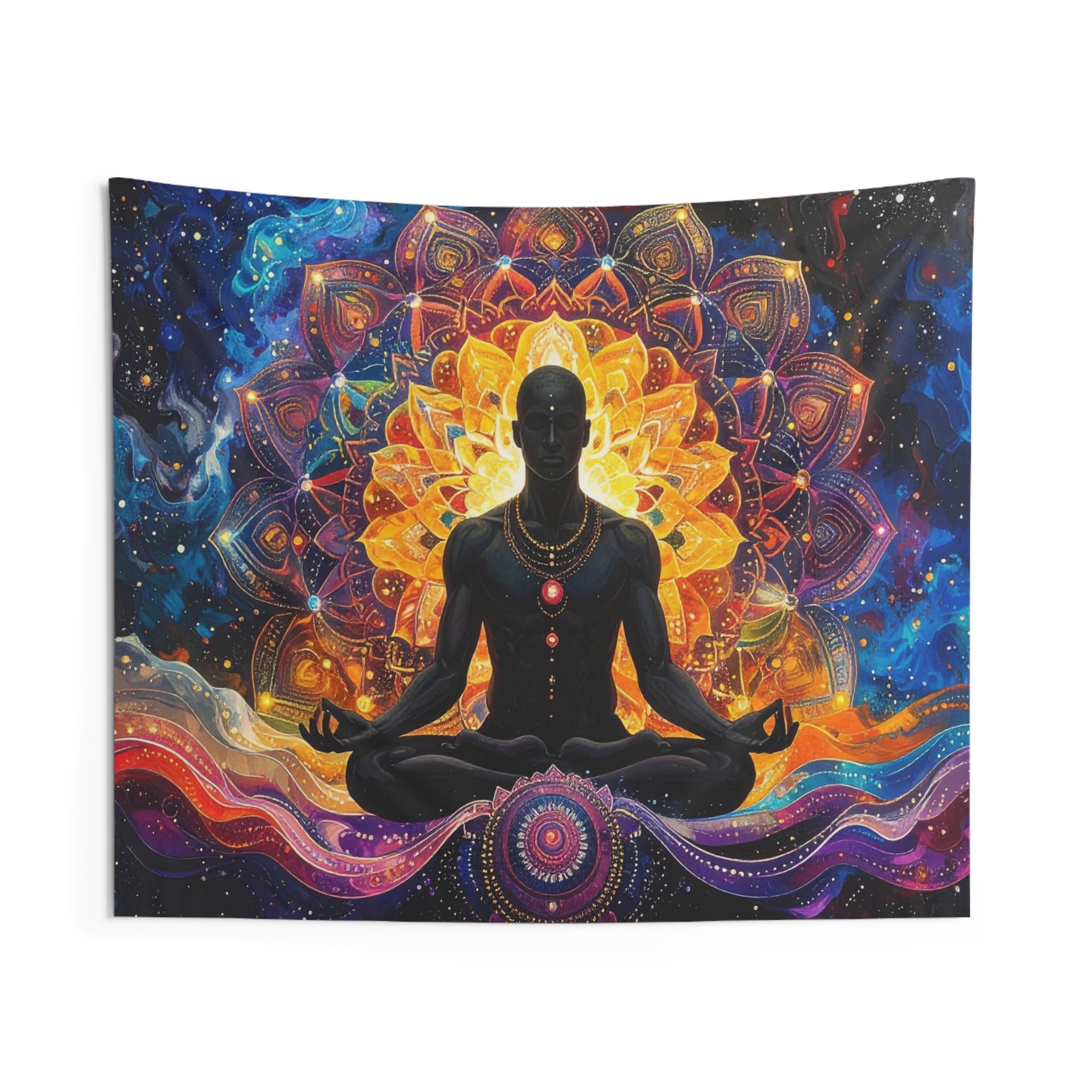 Cosmic Awakening: Meditative Mandala, Spiritual Quantum Visualization - L'Art Tapestry