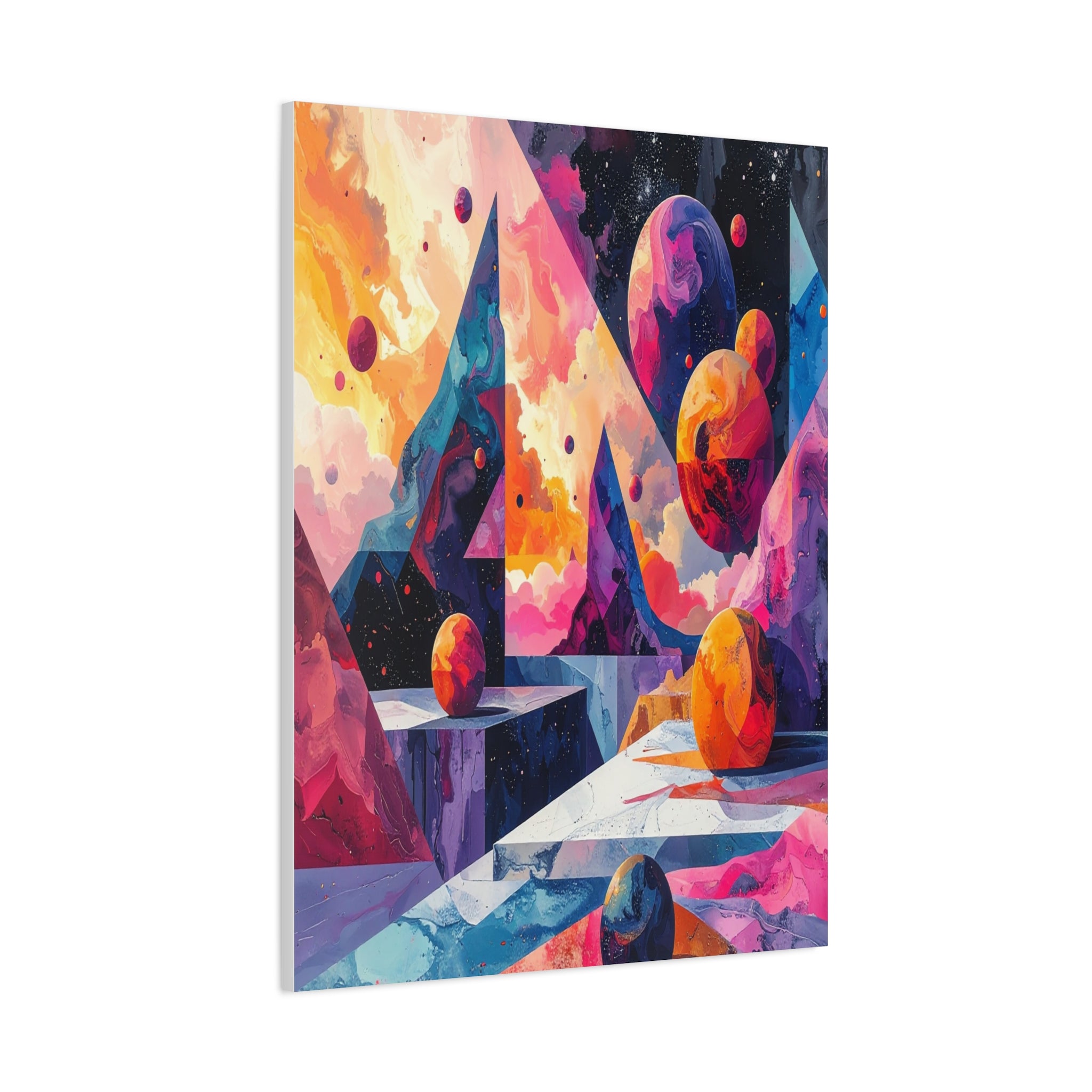 Cosmic Geometry: Dimensional Kaleidoscope, Digital Abstract Landscape - L’Art Suprême Canvas