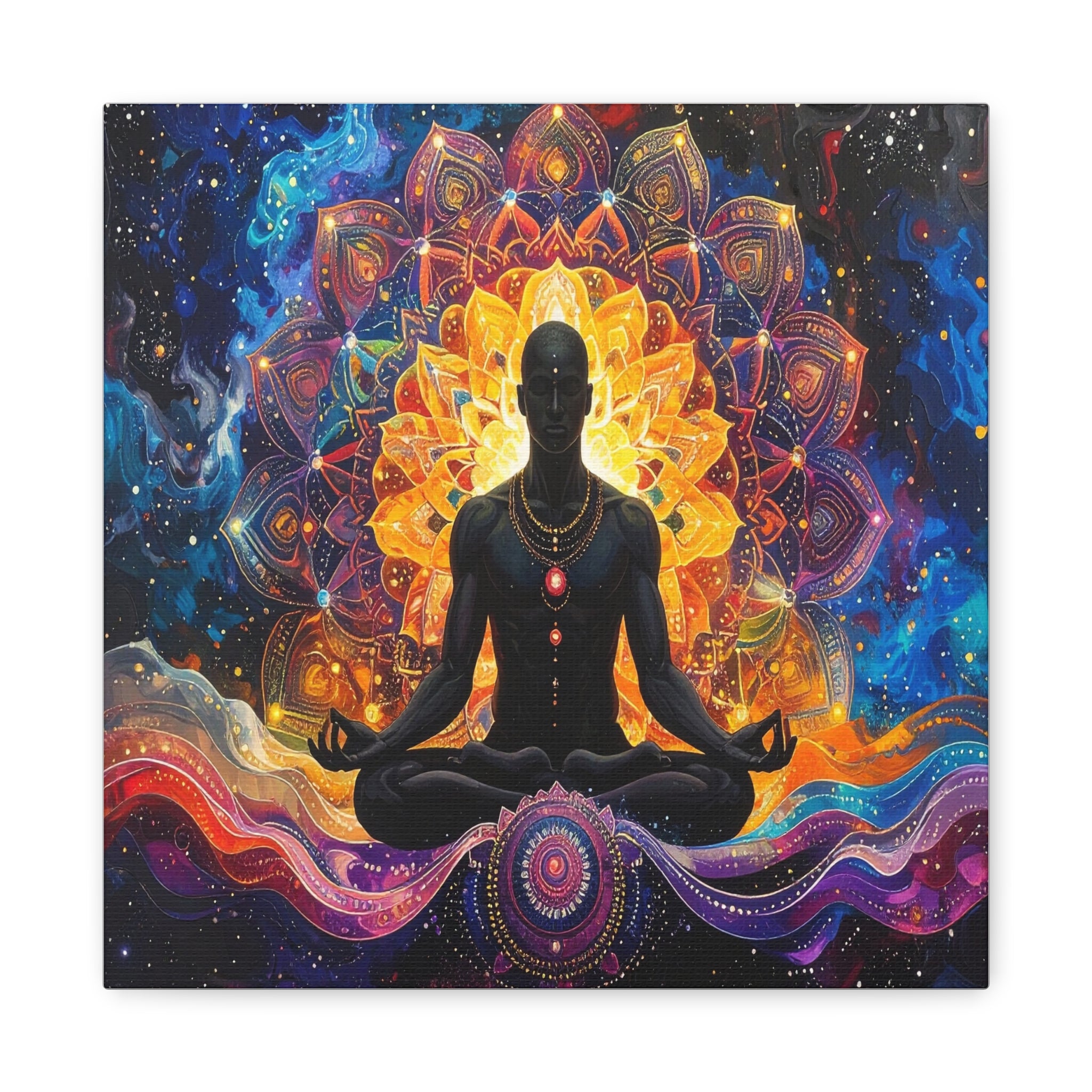 Cosmic Meditation: Spiritual Awakening through Mandala Art, Transcendent Chakra Visualization - L’Art Suprême Canvas