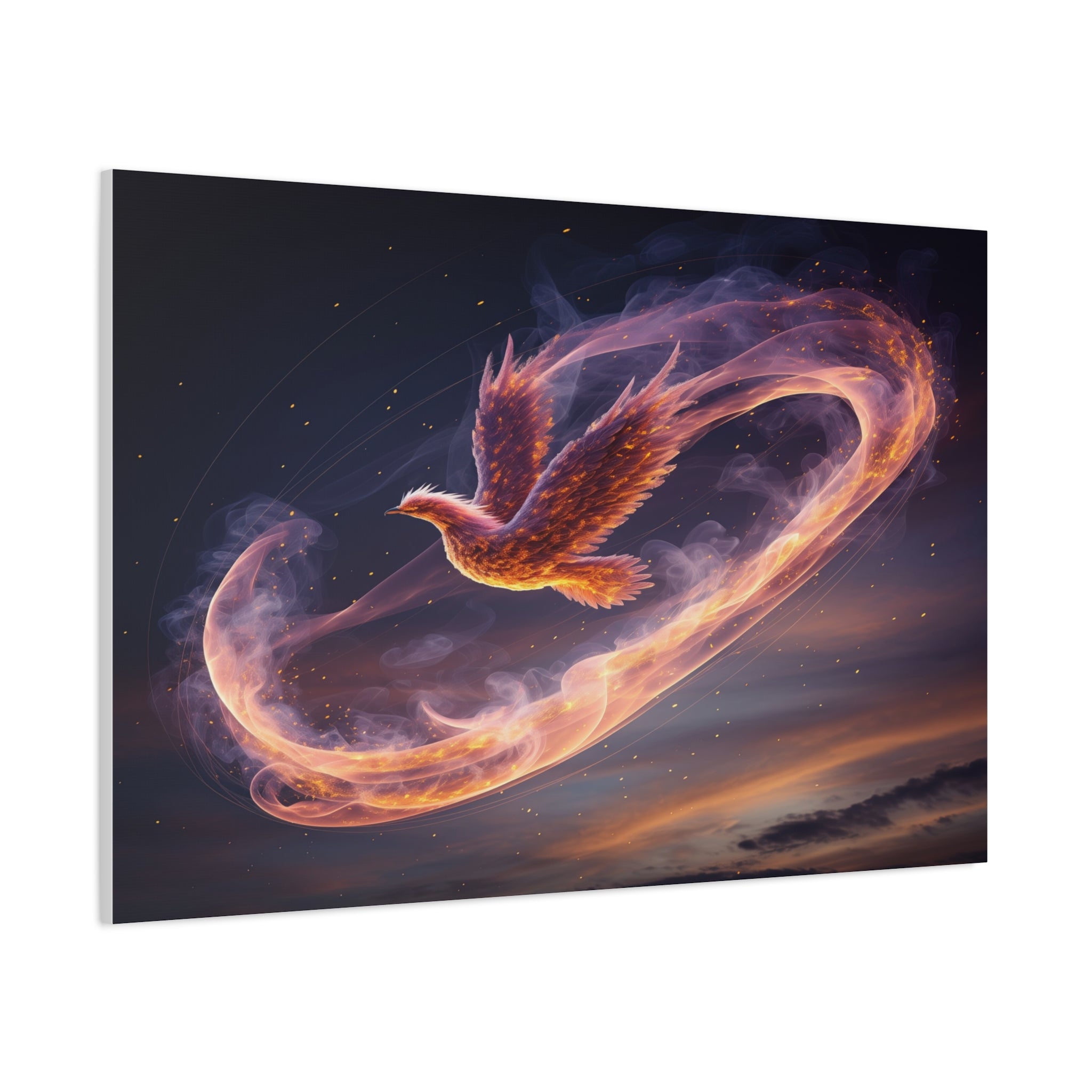 Phoenix of Rebirth: Mythical Fire Bird Digital Painting, Fantasy Flame Creature Artwork - L’Art Suprême Canvas